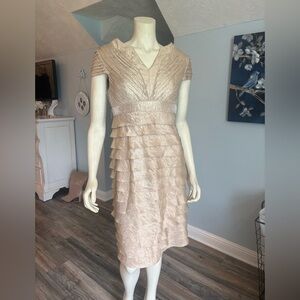 Adrianna Papell Gold  Ruffled Tiered Sheath Dress sz8
